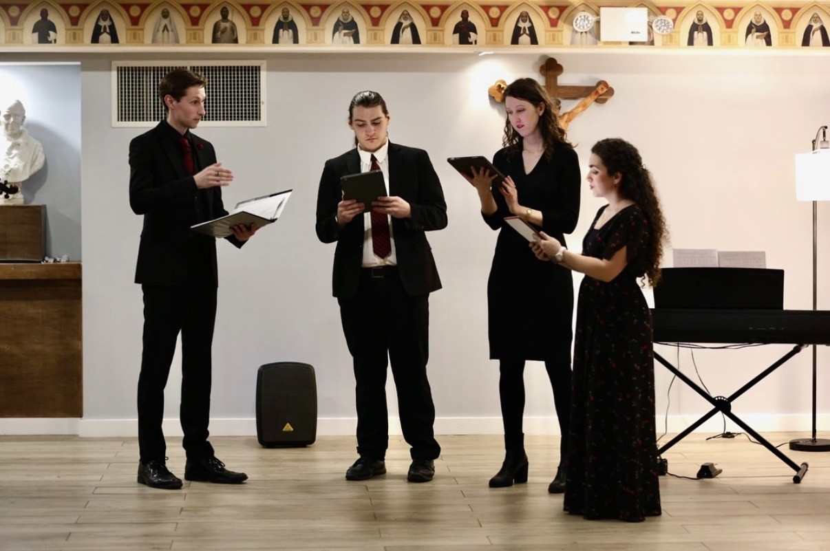 Christa Dalmazio singing with Higher Word Orchestra colleagues at Arthouse2B's Mass for Artists, Church of St. Joseph in Greenwich Village