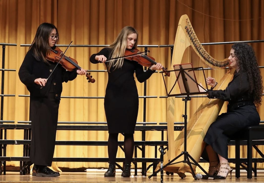 With students · harp & strings