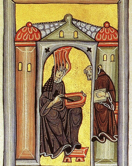 Saint Hildegard of Bingen receiving the living light, from the Scivias